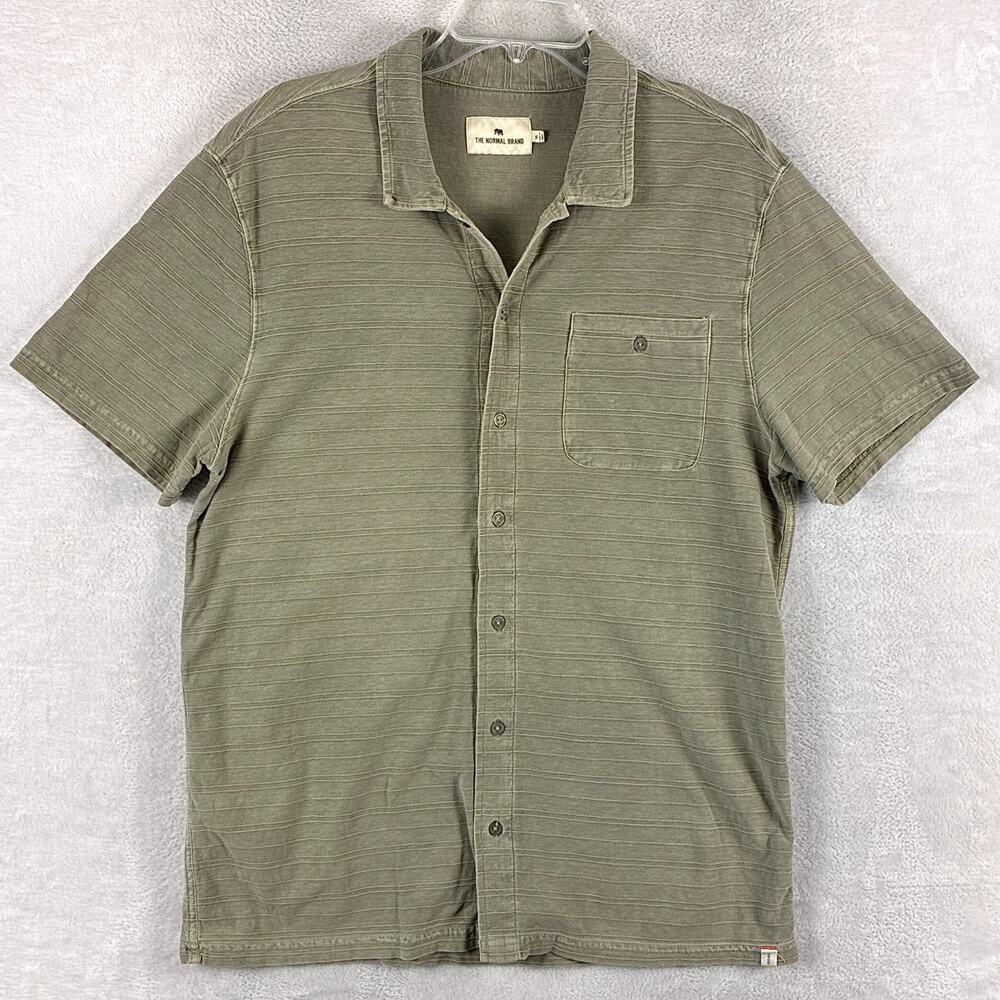 The Normal Brand Shirt Mens XL Olive Drab Stripe Preppy Beach Surf Camp Summer